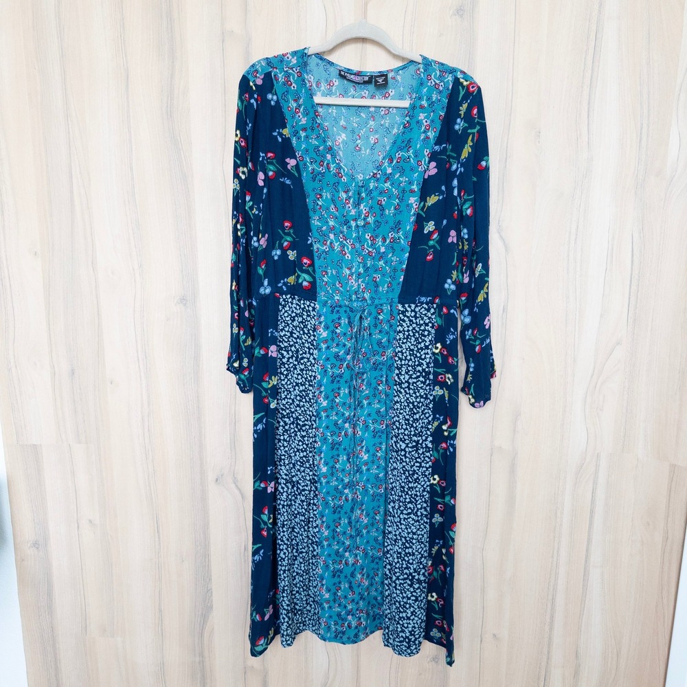 The Pyramid Collection Floral Patchwork Maxi Dress XL Blue Boho Cottage Hippie